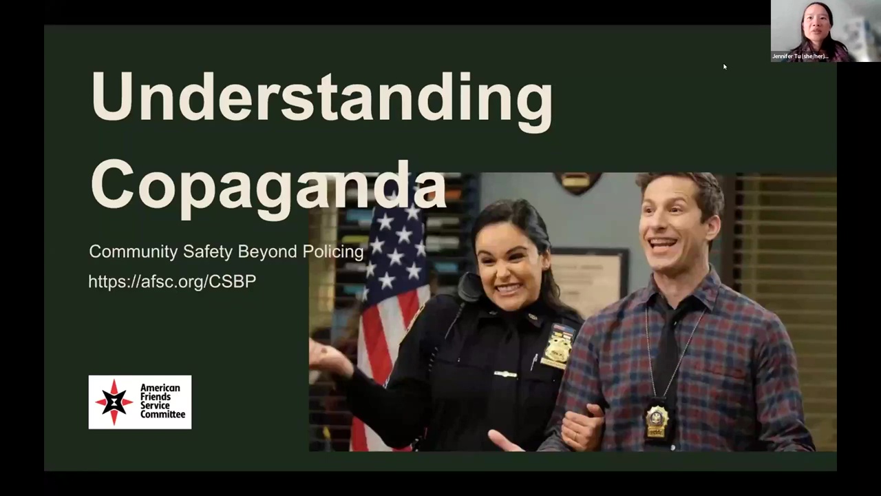 Webinar featuring a large slide with smiling police officers