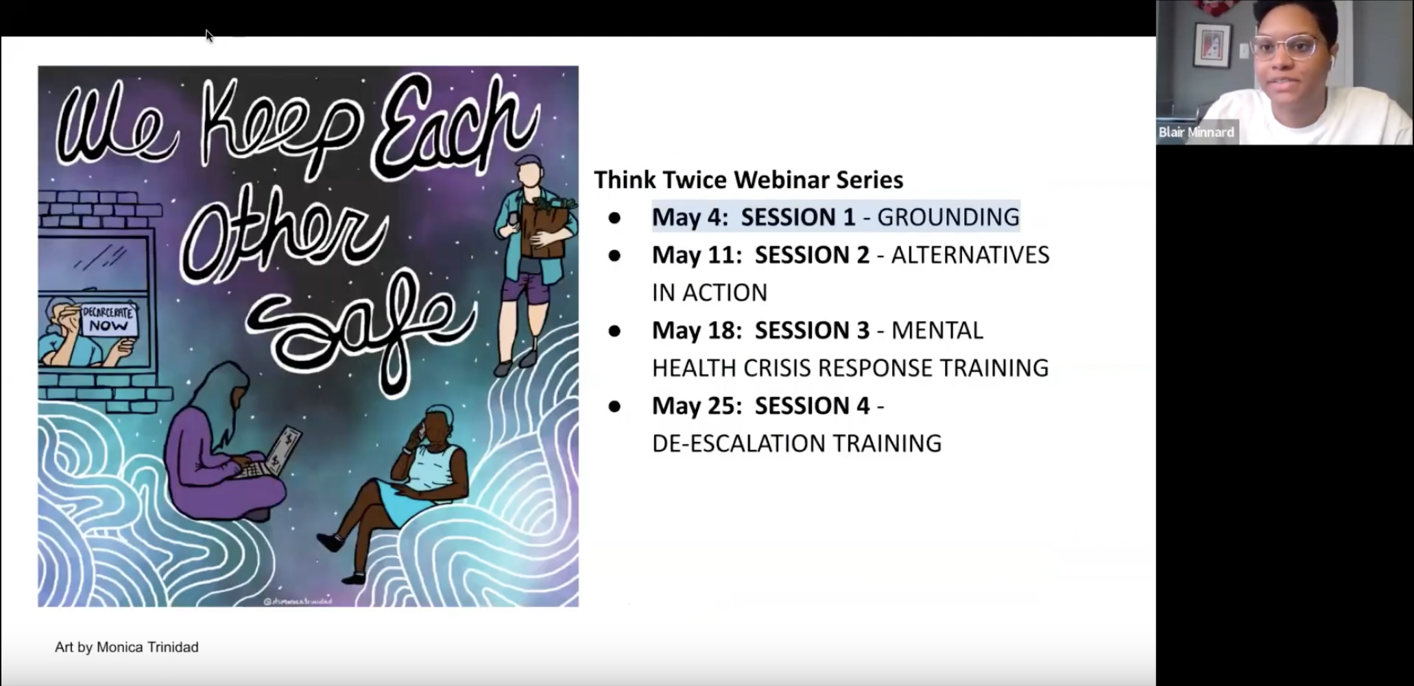 Screenshot from webinar that describes what the four different webinars will cover