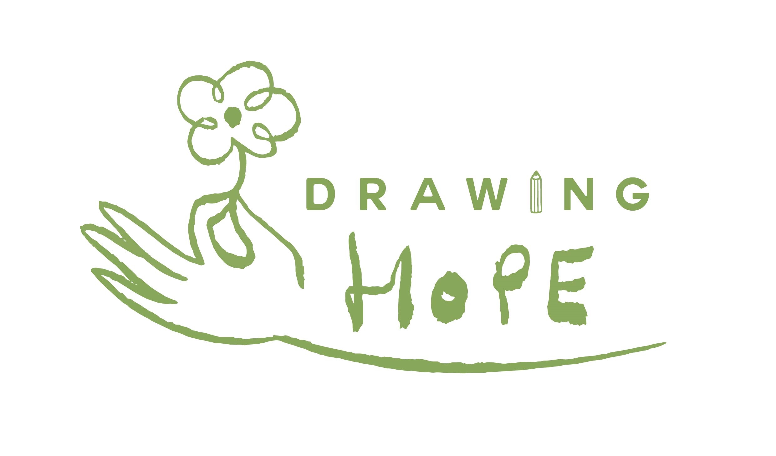 drawing hope logo featuring a hand holding flower