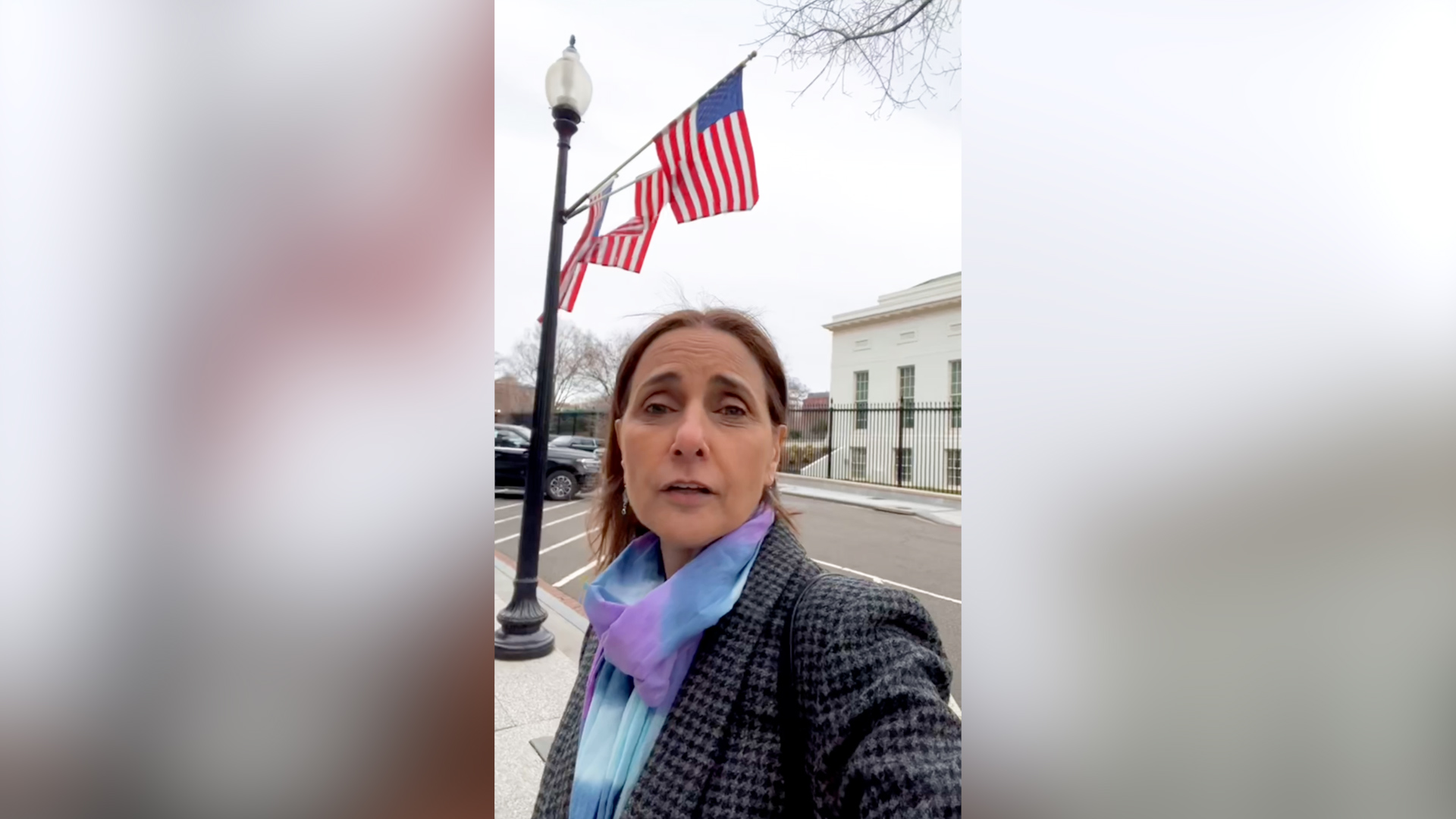 Joyce Ajlouny speaking to camera outside the White House