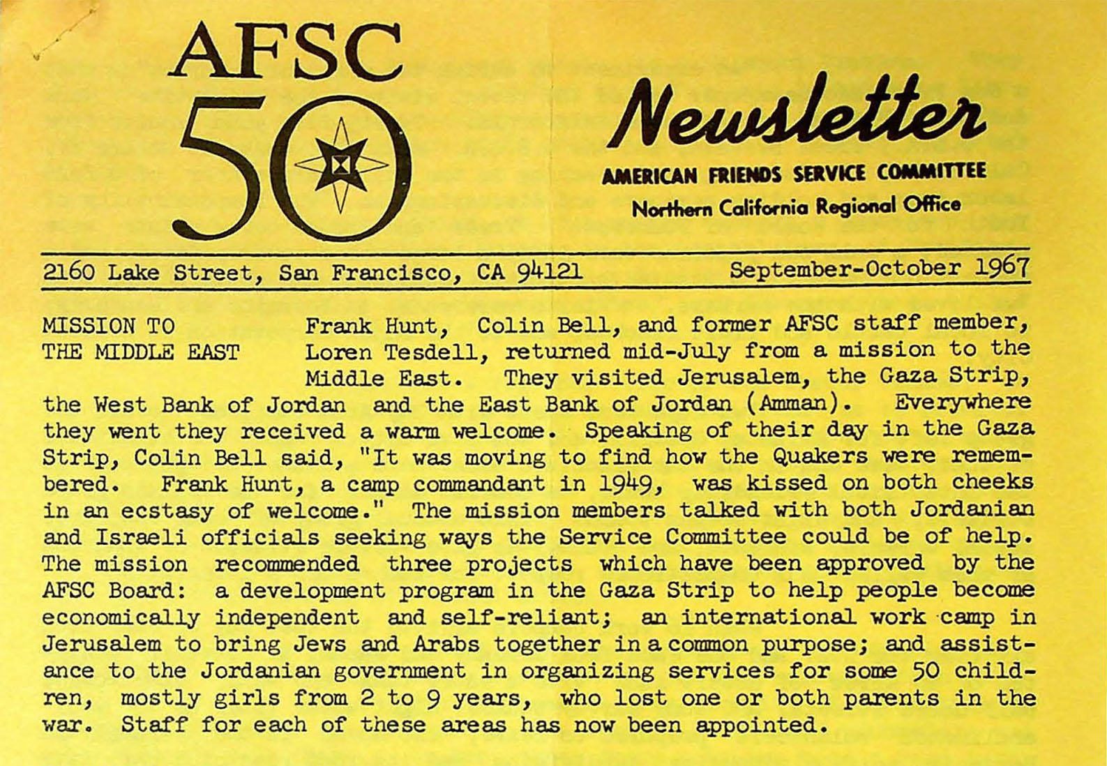 Excerpt of a newsletter with yellow paper