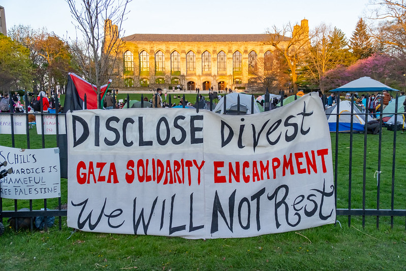 Banner at Gaza solidarity encampment