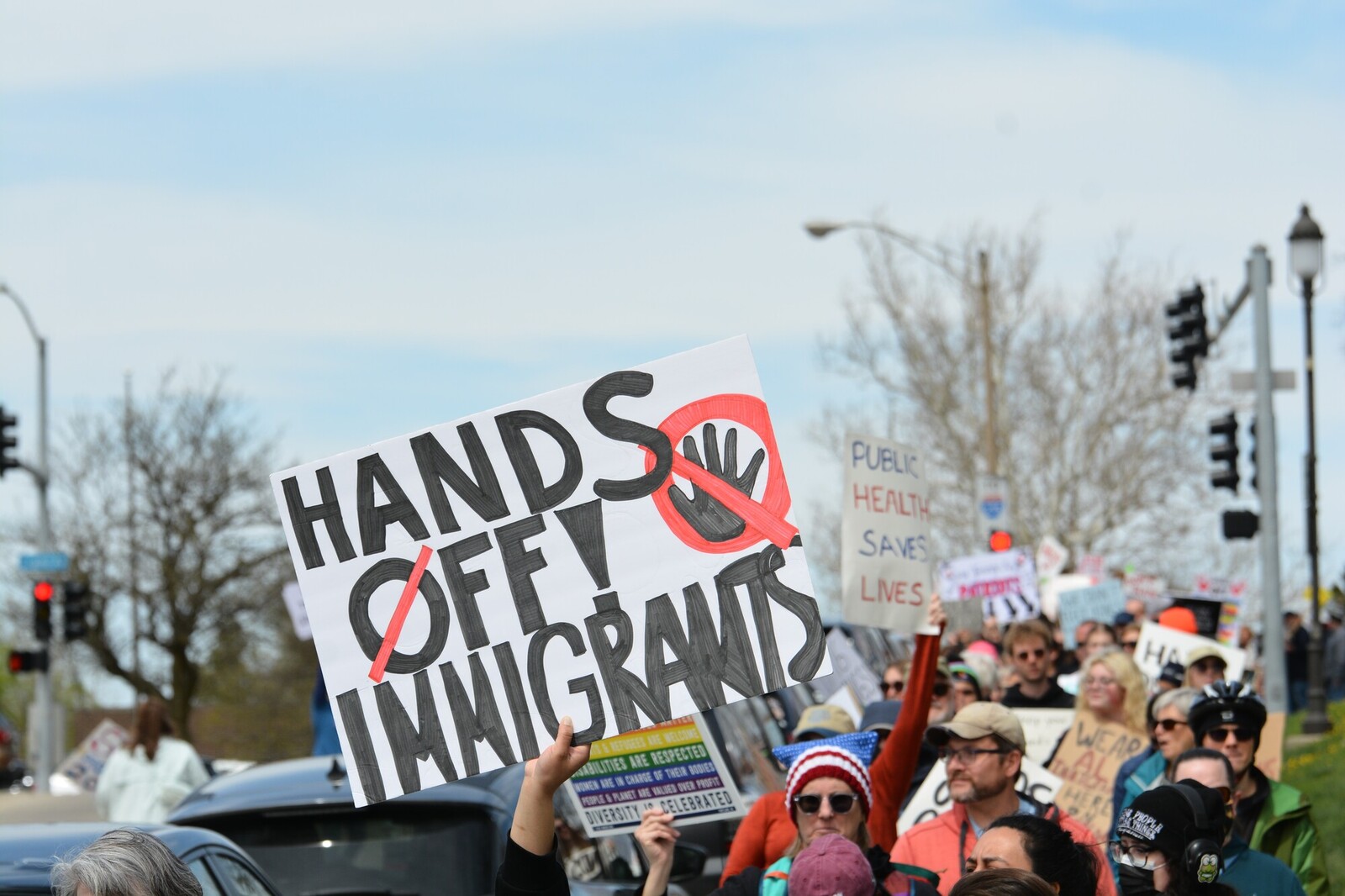 At a mutual aid rally benefitting the Food Bank of Iowa, several hundred people protested at the State Capitol in support of a range of issues currently under attack in the United States.