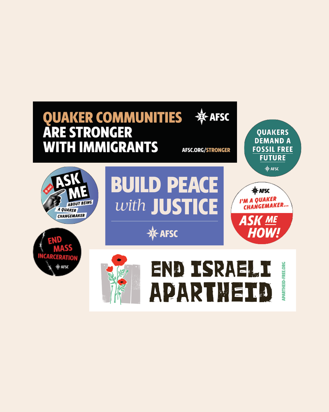 Quaker engagement stickers and pins