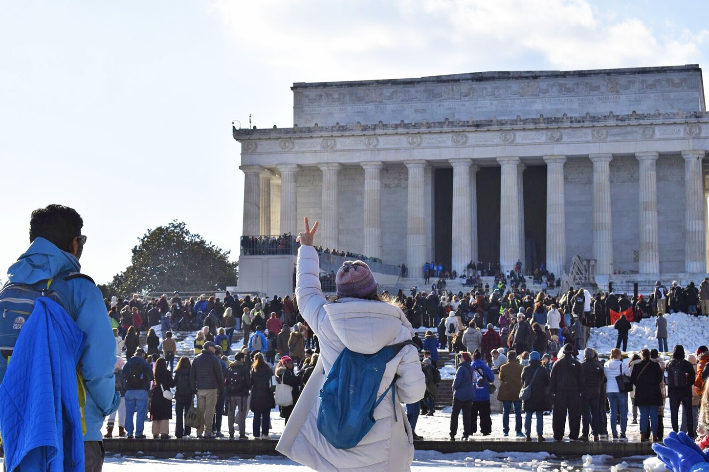 A criwd stands in Washington D.C. 