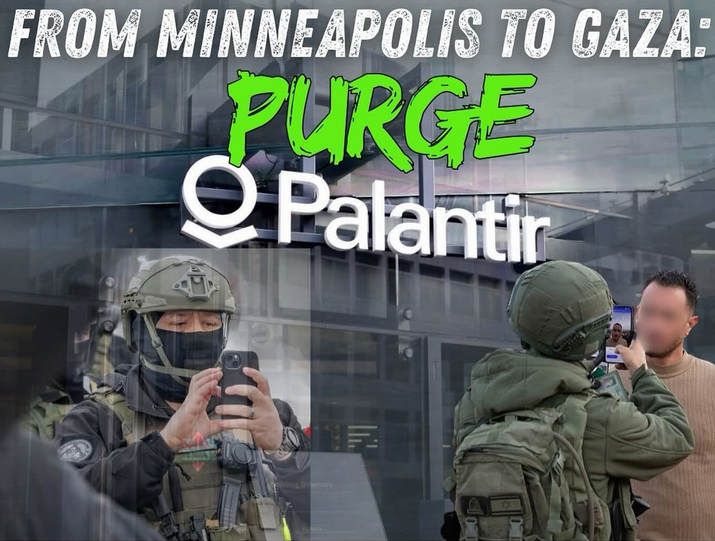 ICE agents in military-style gear scanning a persons face.