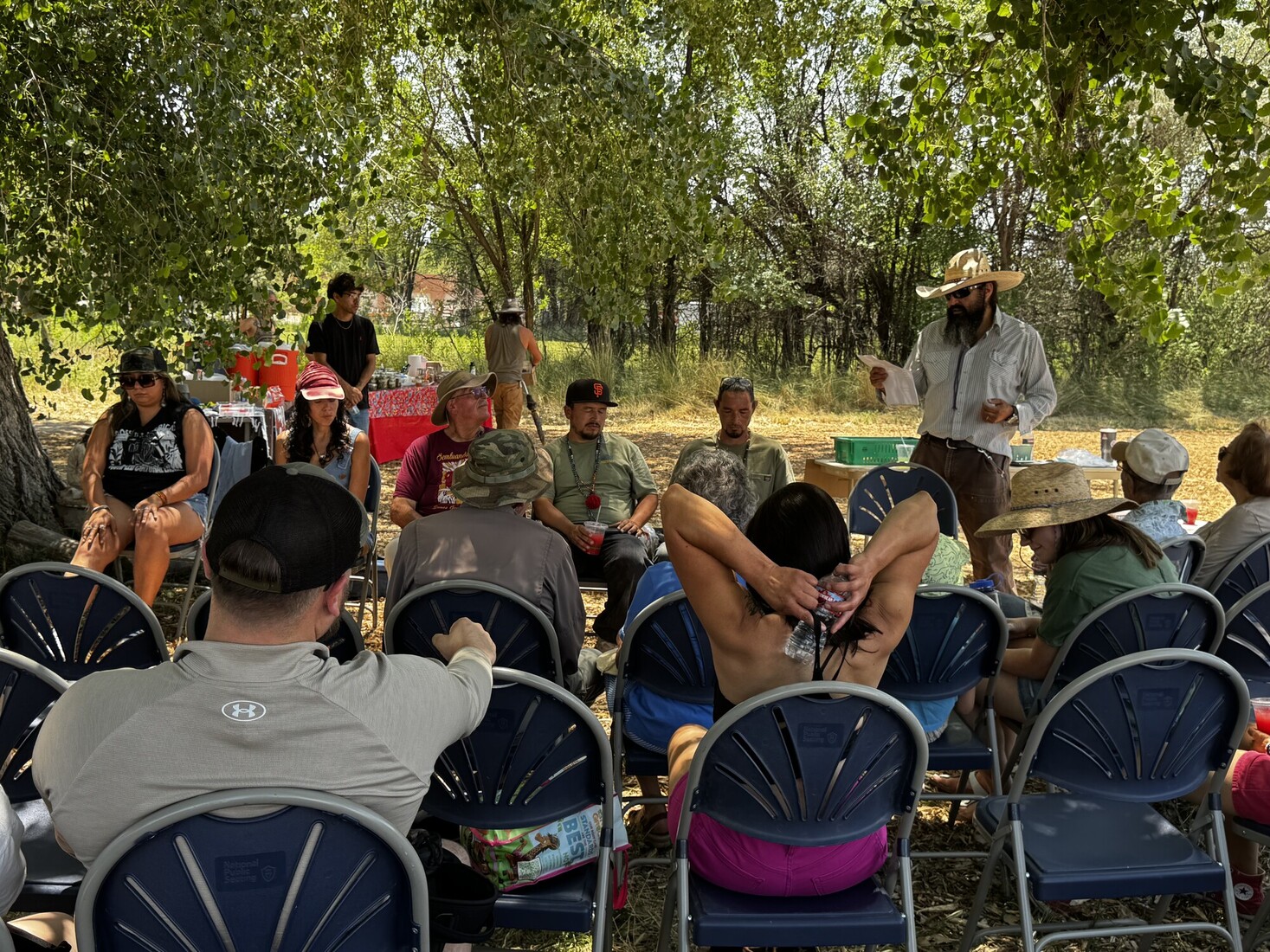 Patrick Jaramillo of AFSC New Mexico leads a workshop on sustainability at the 2026 Garlic Festival. 