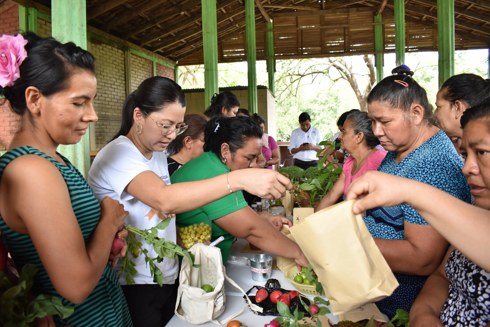 Women participate in an exchange of knowledge and native seeds in El Salvador.