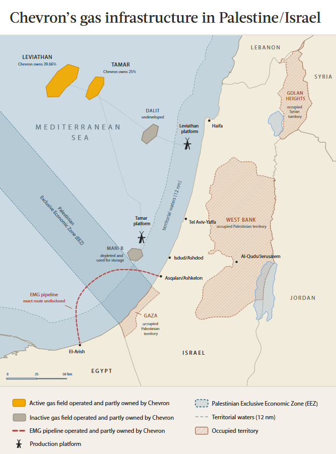 Map of Chevron gas infrastructure in Palestine/Israel