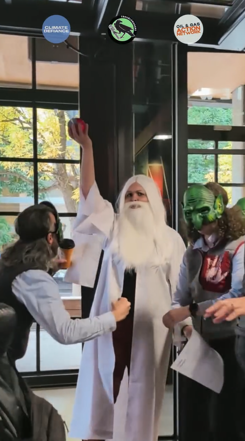 People dressed as orcs in Palantir's Seattle office lobby