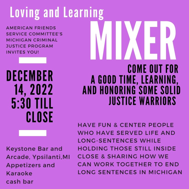 Purple poster for Loving and Learning mixer.