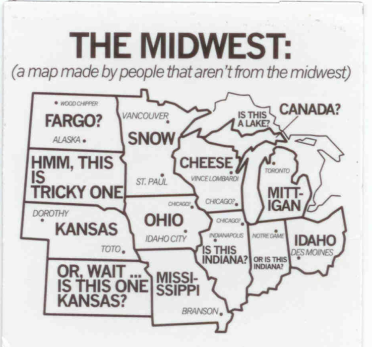 A comically mislabeled map of the Midwest.