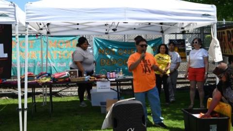 Pedro Sosa speaking outside NWDC