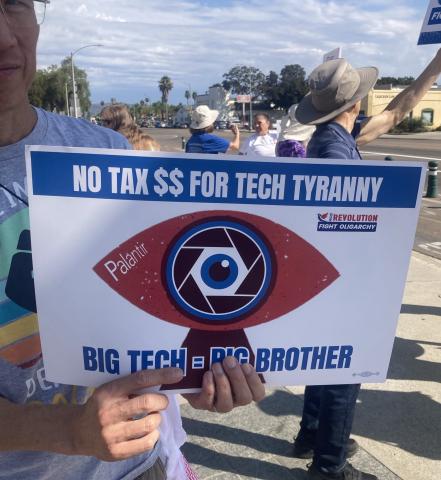 Sign reading "No Tax $$ for Tech Tyranny"