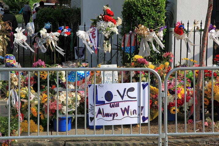 Love always wins outside the Emanuel AME church in Charleston after the mass shooting on June 18th, 2015 by Matt Drobnik via Flicrk CC license