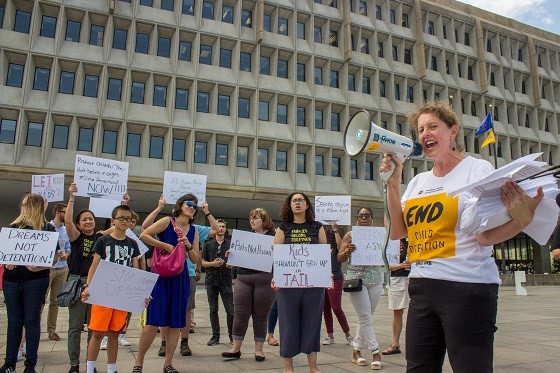 In July, AFSC and partners delivered more than 128,000 signatures to the Department of Health and Human Services, urging officials to shut down Homestead detention center. Photo: Carl Roose/AFSC