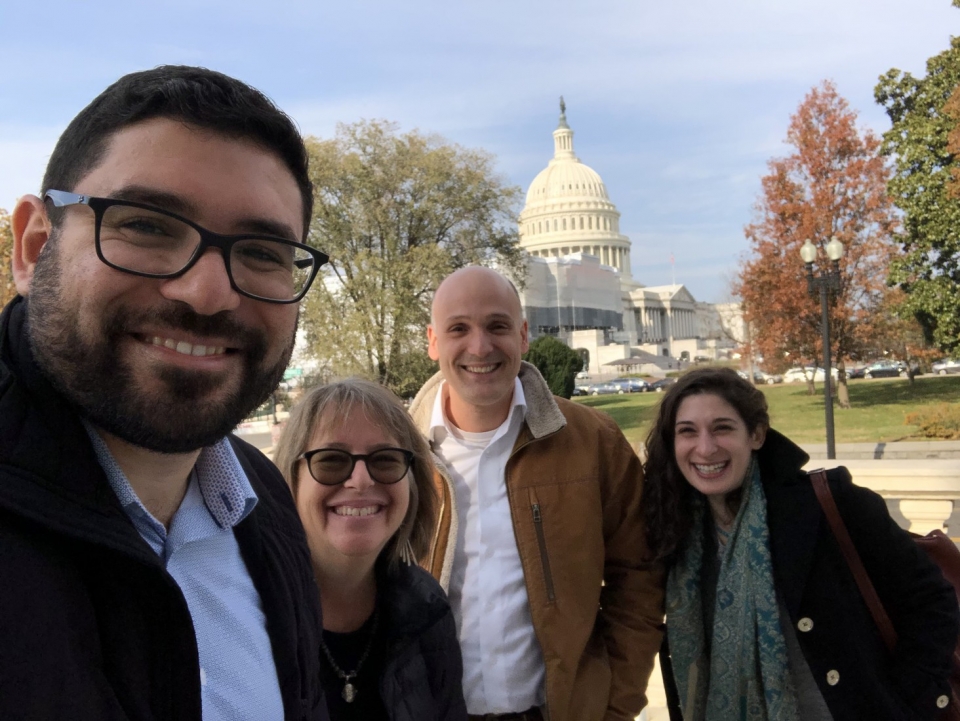 Shaina Low (far right) with AFSC staff Jehad Abusalim, Jennifer Bing, and Mike Merryman-Lotze in 2019. Photo: Jehad Abusalim/AFSC