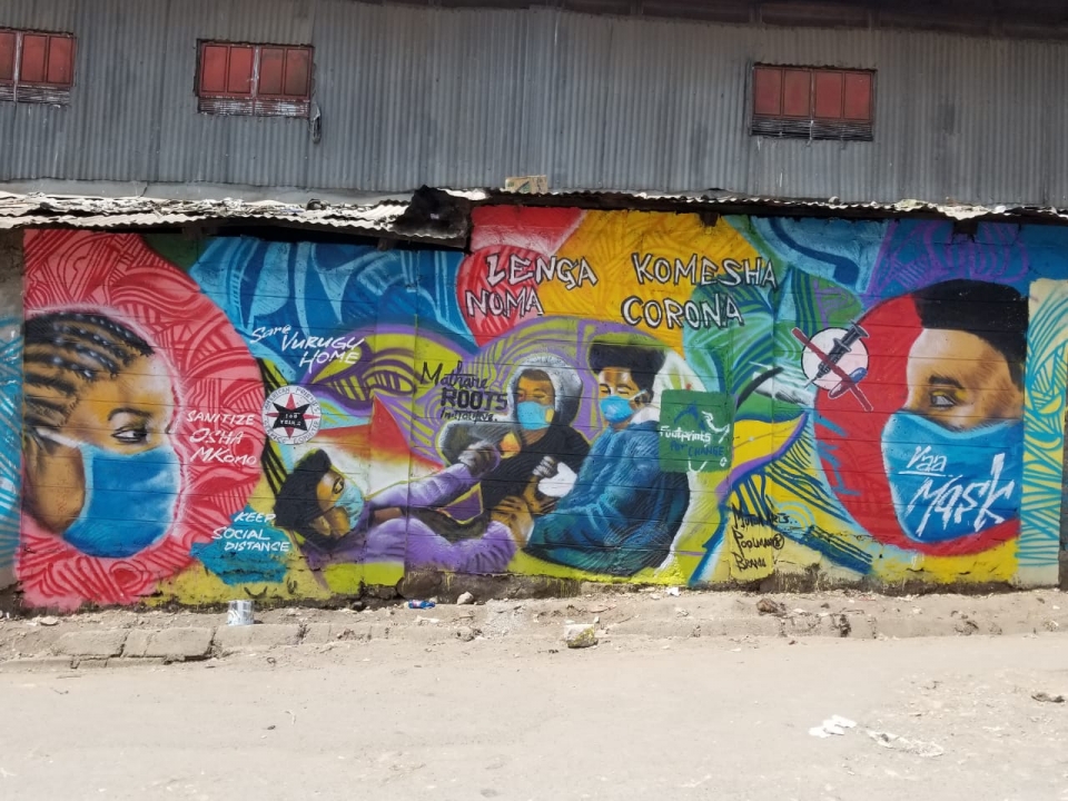 A public mural reminds community members about best practices to prevent the spread of COVID-19. Photo: AFSC/Africa