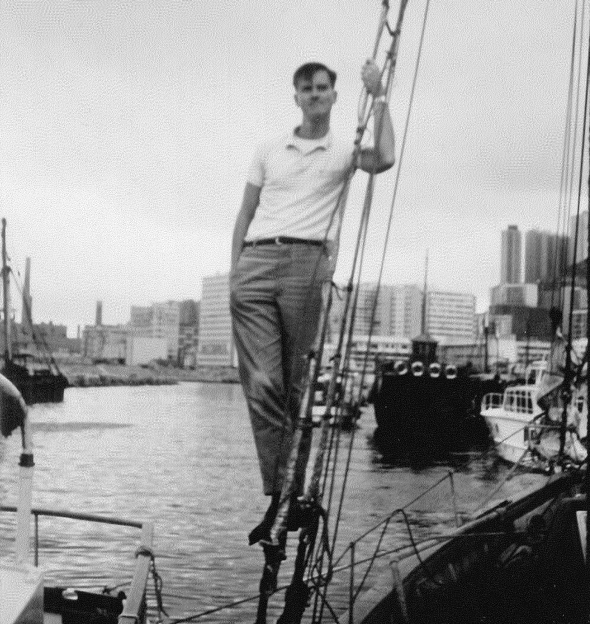 George ready to sail on the Phoenix, 1967. Photo courtesy of George Lakey.