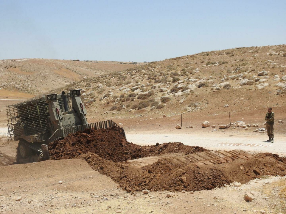 UAWC, another targeted organization, supports Palestinians resisting forced displacement and demolitions by the Israeli military. This photo of a road demolition was taken in Area C of the West Bank.  Photo: Almuna Project 