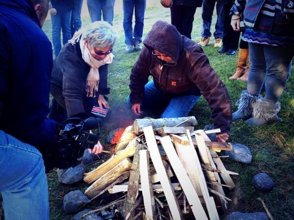 Molly Newell & Carol Wishcamper light the Sacred Fire to begin the Community Listening session / Maine-Wabanaki TRC